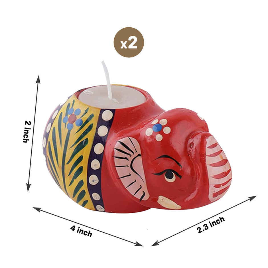 Multicolour Elephant Diya for Diwali Festive Celebration | Pack Of 2 | Party Propz