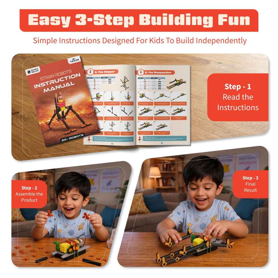 Physics Wallah STEM Straw Robots Kit for Kids | DIY Robotics Kit with 200 Components
