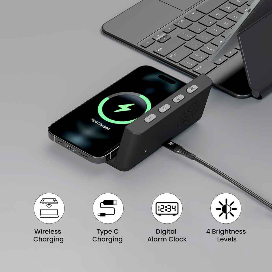 Portronics Freedom 4A a Desktop Wireless Mobile Charger with QC Adapter for Fast Charging(Black)