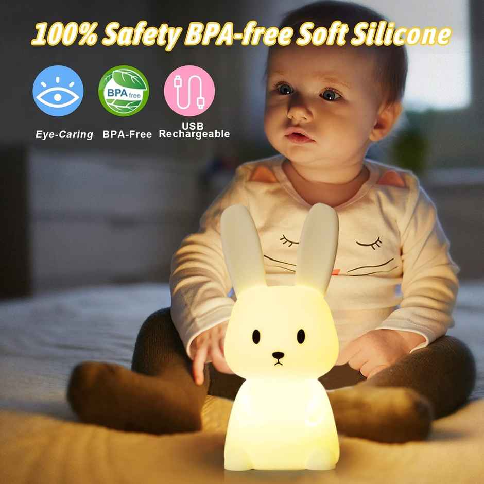 Hashwow Big Bunny Night Lamp Rechargeable Silicone Night Light For Kids