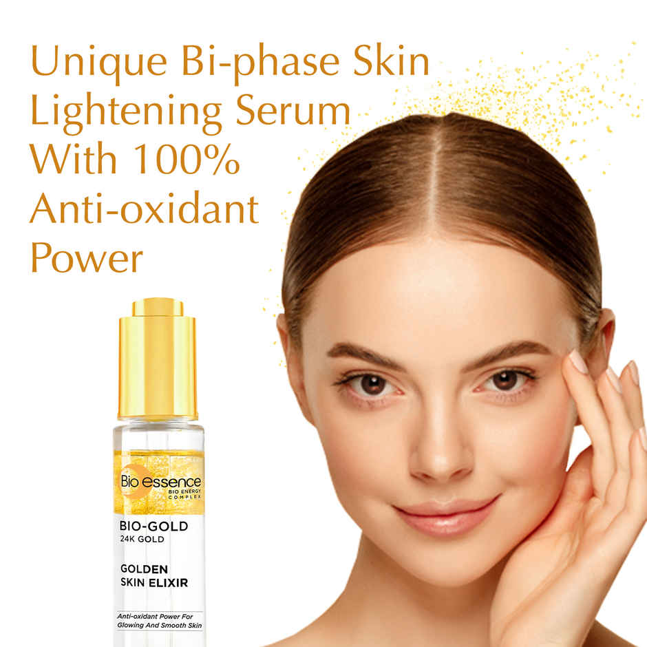 Bio-Essence Bio-Gold 24K Gold Skin Elixir, 2 phase Serum-Vitamin C & Argan Oil Reduces Dark Spots