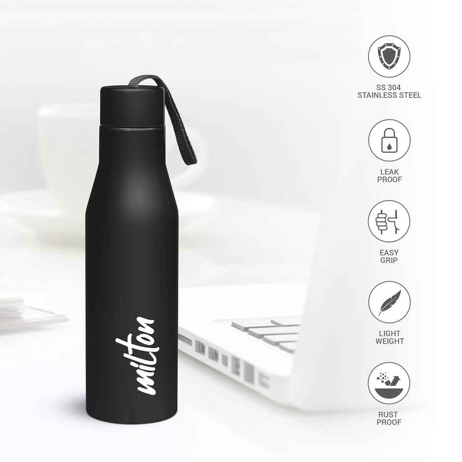 Milton Stainless Steel Super Water Bottle Single Walled Leak Proof | Black | 1 L