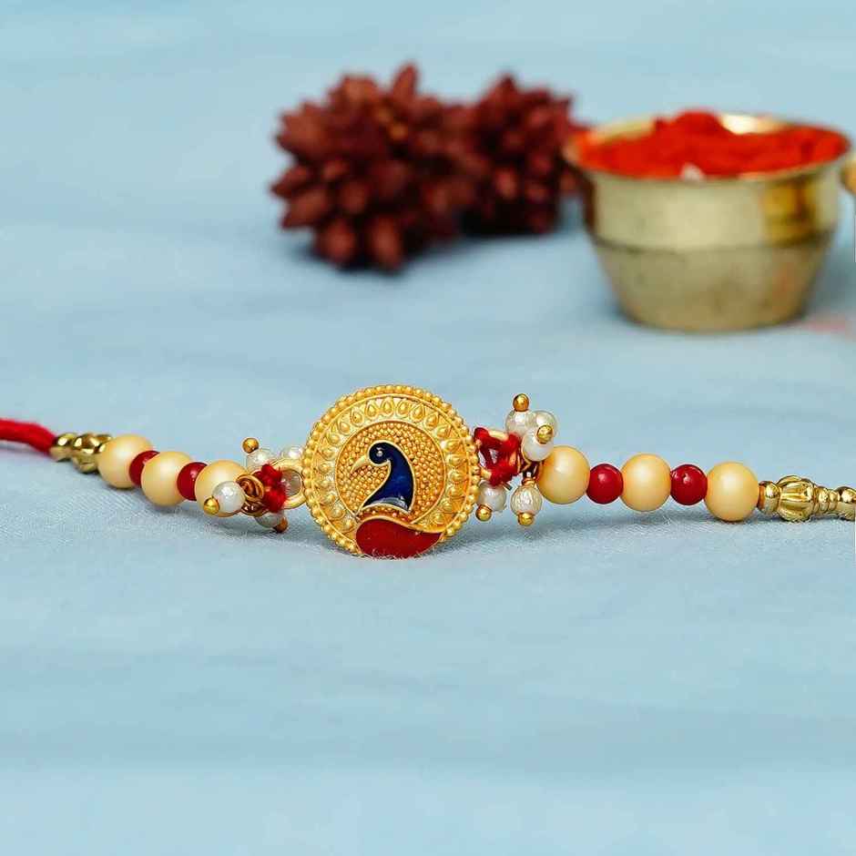 Peacock Designer Rakhi & Roli Chawal | Pack of 1 | Ecraftindia