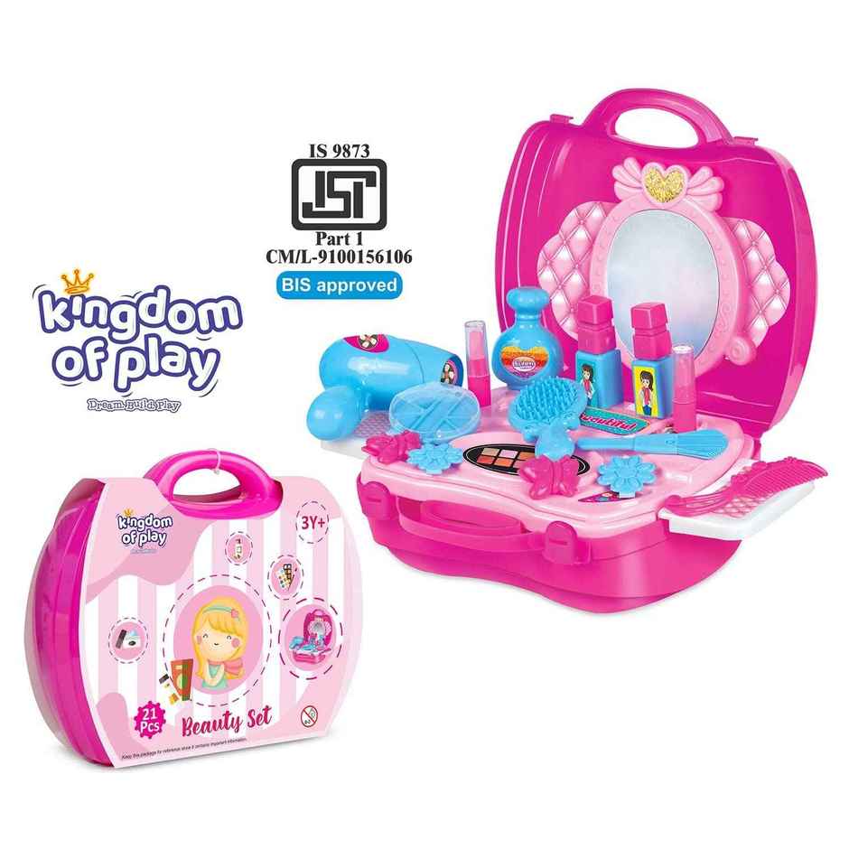 Kingdom Of Play Fashion Pretend Play Makeup Suitcase Beauty Kit And Cosmetic Toy Set For Kids