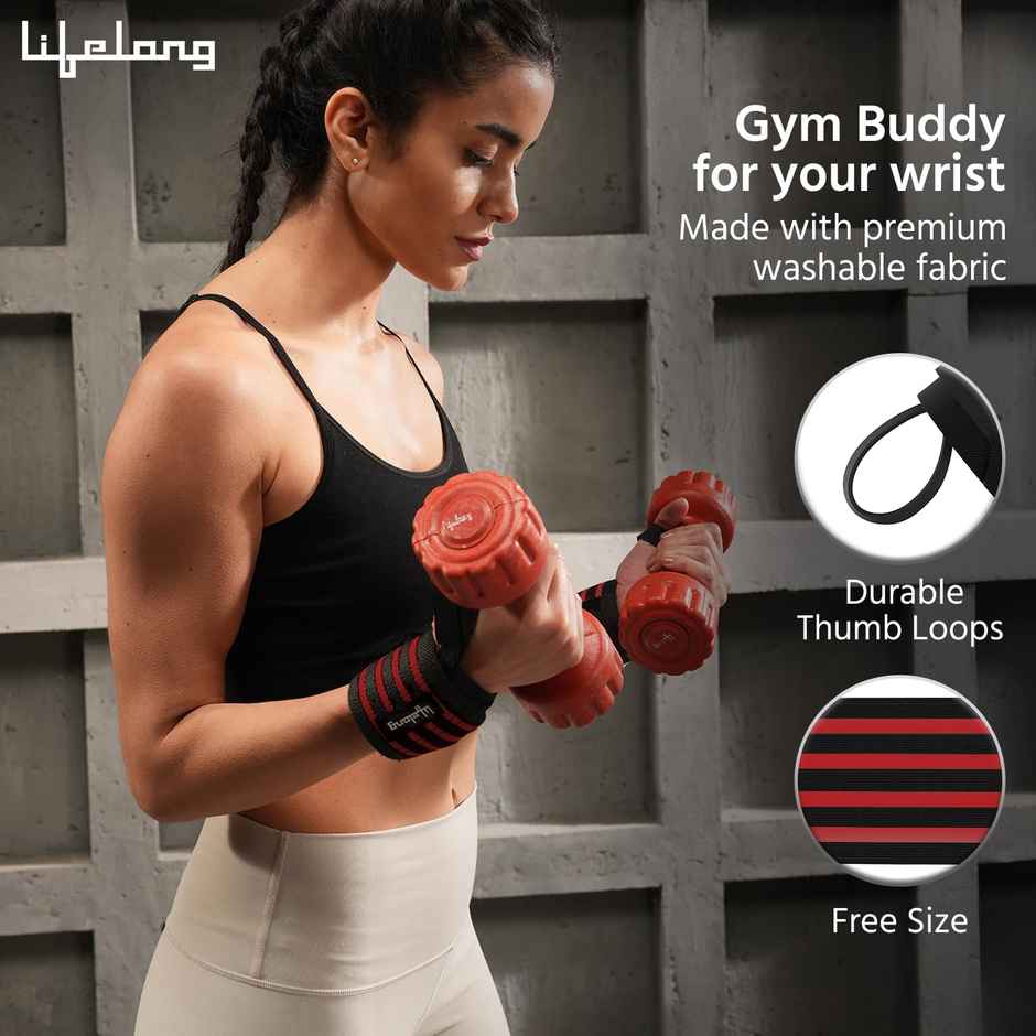 Lifelong Wrist Supporter Gym Workout Band | Red and Black