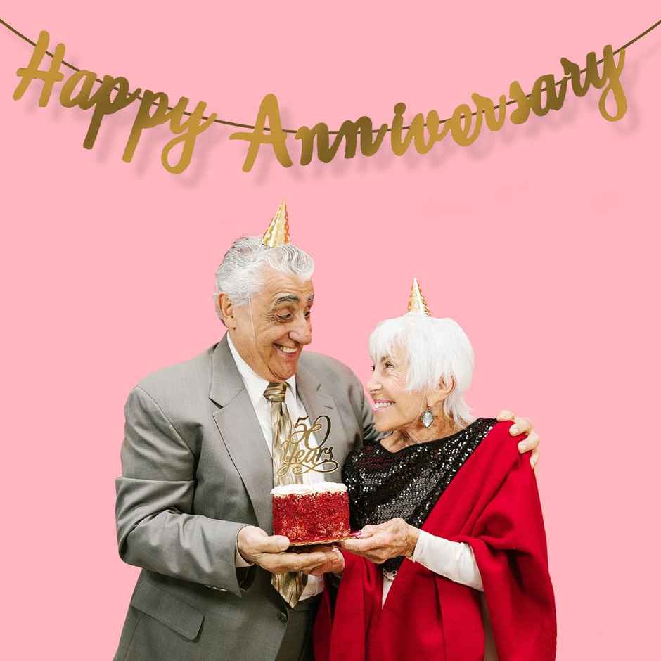 Party Propz Happy Anniversary Foil Banner Golden