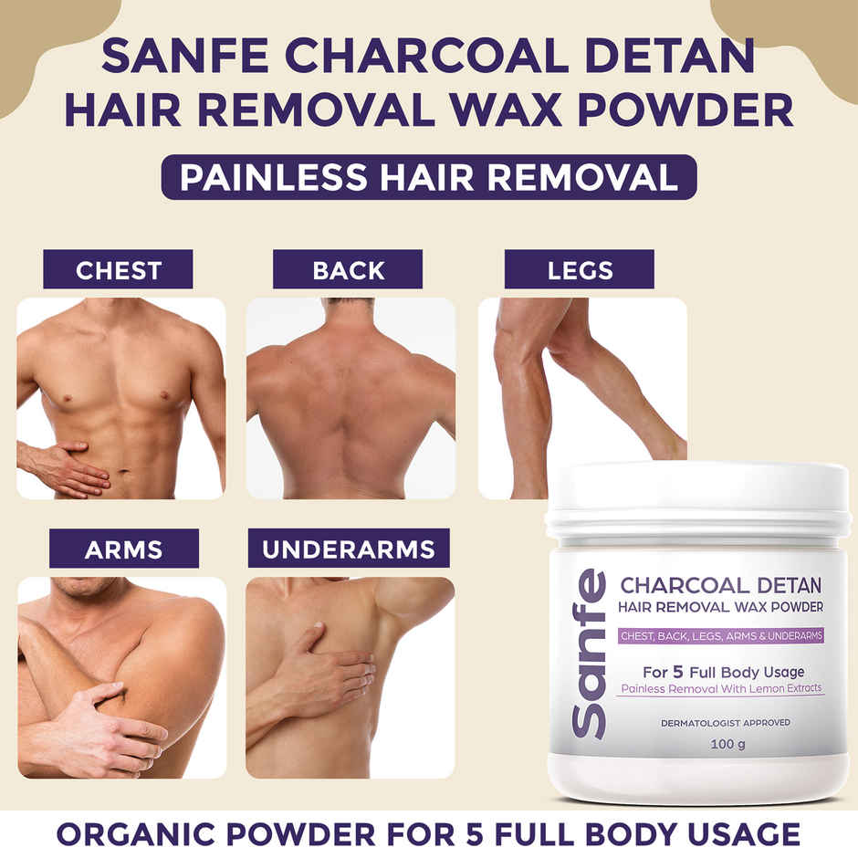 Sanfe Charcoal Detan Hair Removal Wax Powder 8 Minute Painless Organic