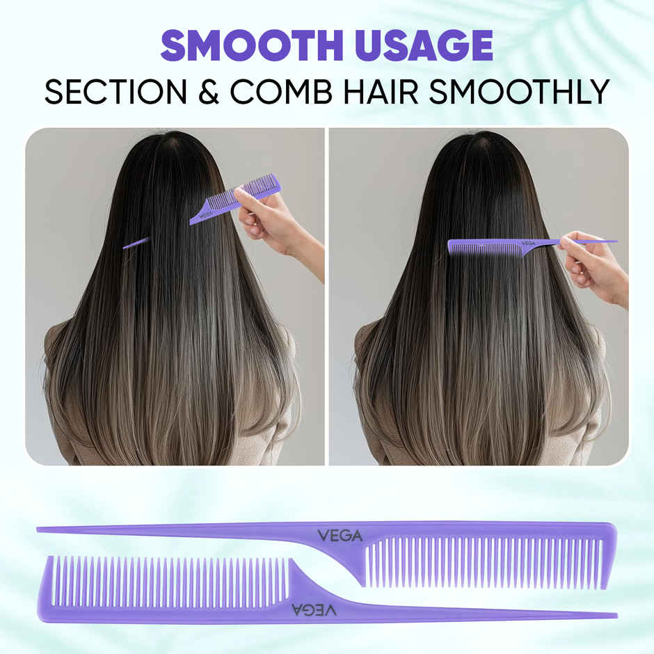 VEGA Tail Comb-Rat Tail Comb- Long Head With Long Tail For Men And Women | All Hair Types | 1272