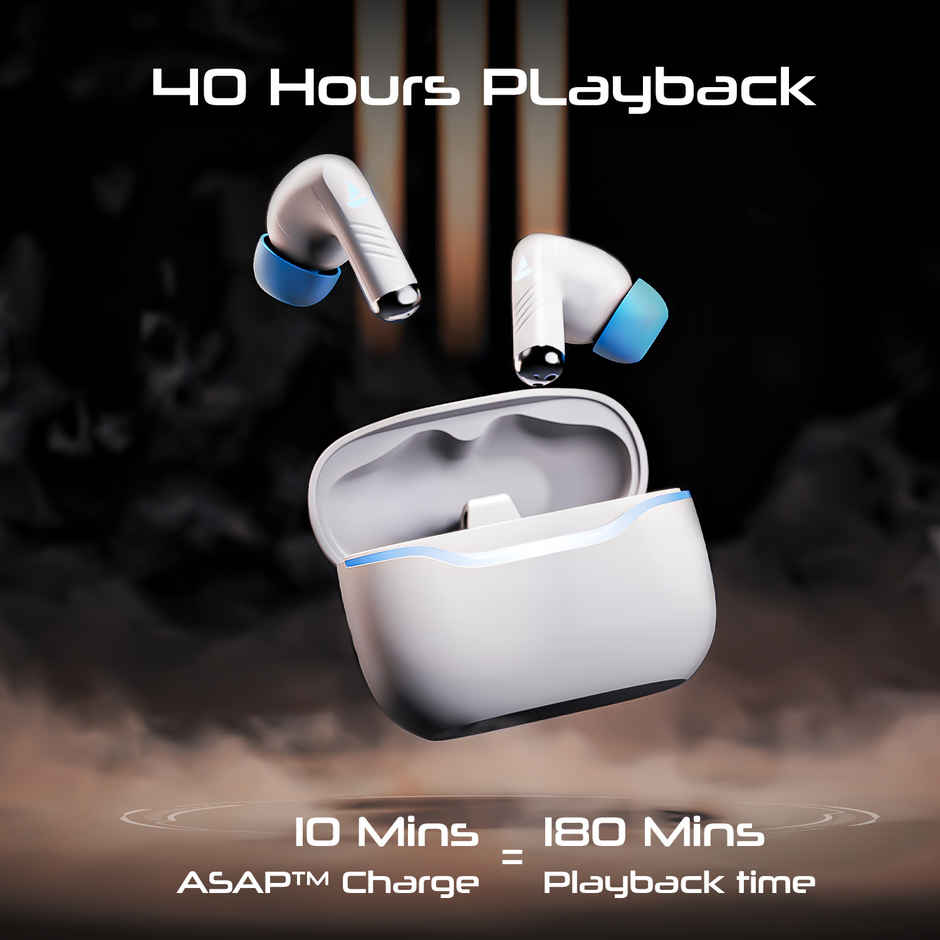 boAt Immortal 125 TWS Earbuds for Gaming w/ 40H Playtime, BEAST Mode & RGB LEDs | White Sabre