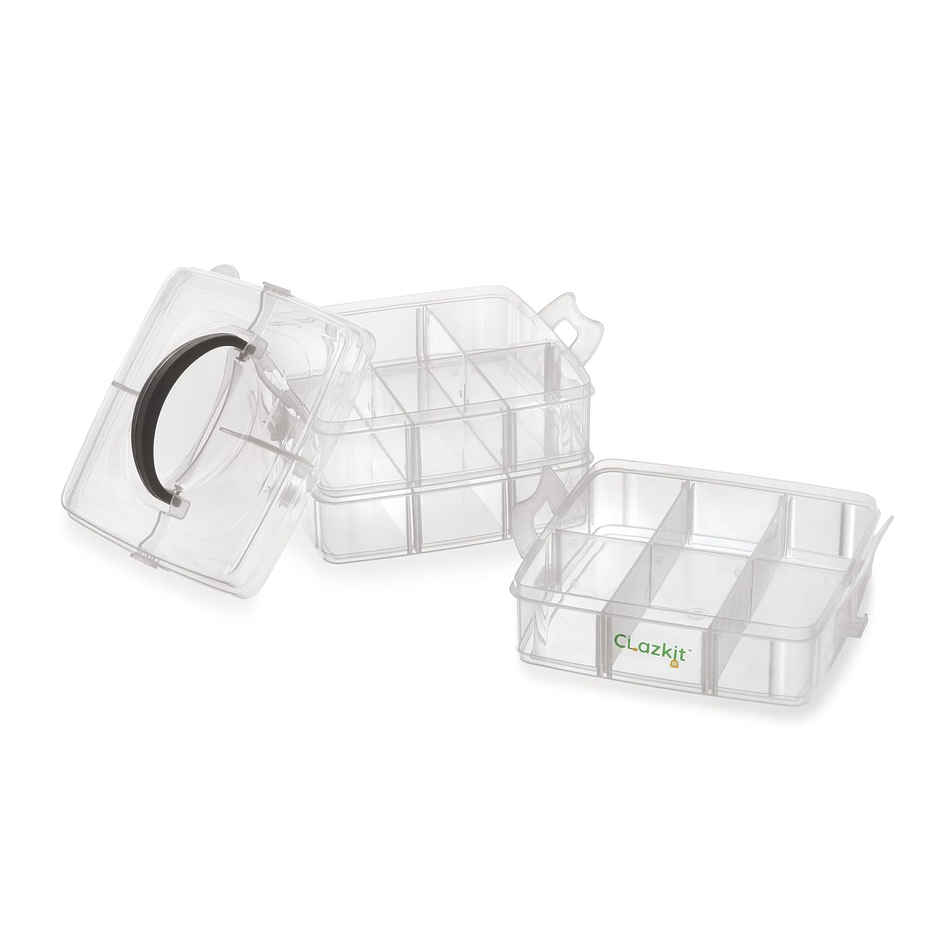 Clazkit Organisers Plastic 3 layer 18 Grid Square Transparent Storage Detachable Box