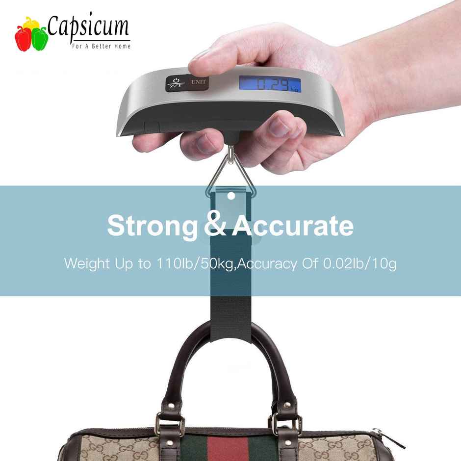 Capsicum Digital Luggage Scale | Portable Electronic Weighing Scale | 50 kg Capacity for Travel & Home