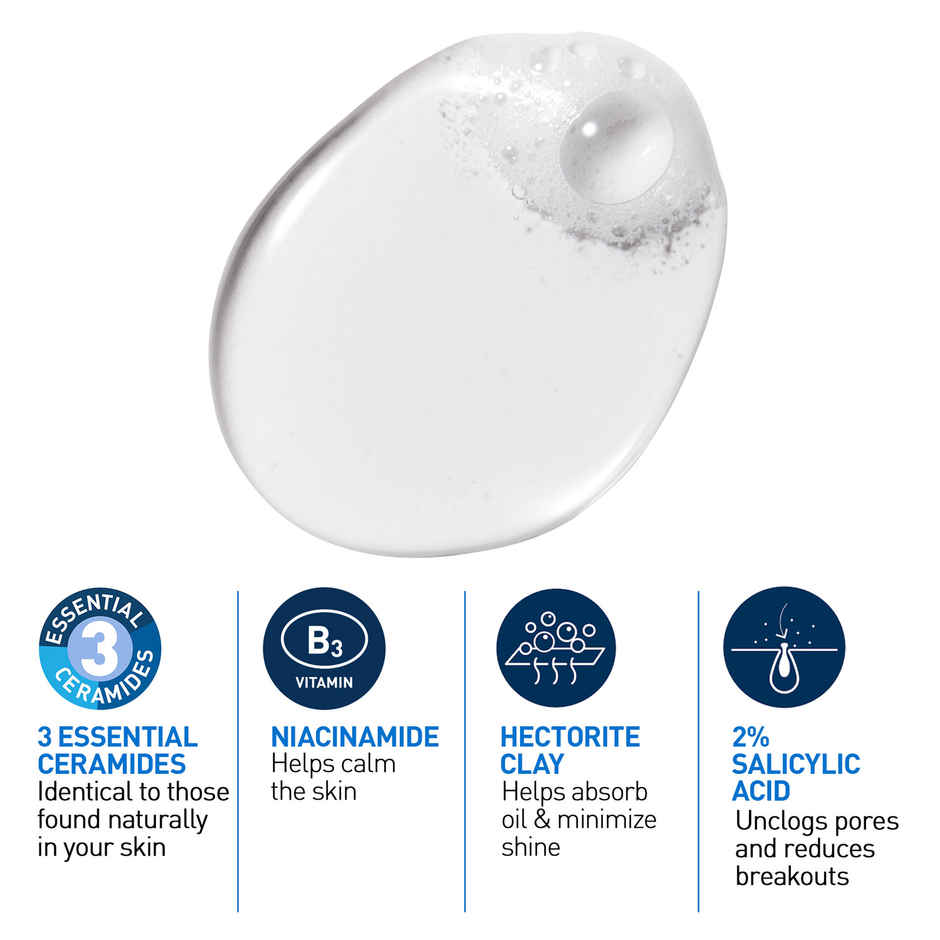 CeraVe Blemish Control Cleanser Face Wash With 2% Salicylic Acid & Niacinamide For Acne-Prone Skin