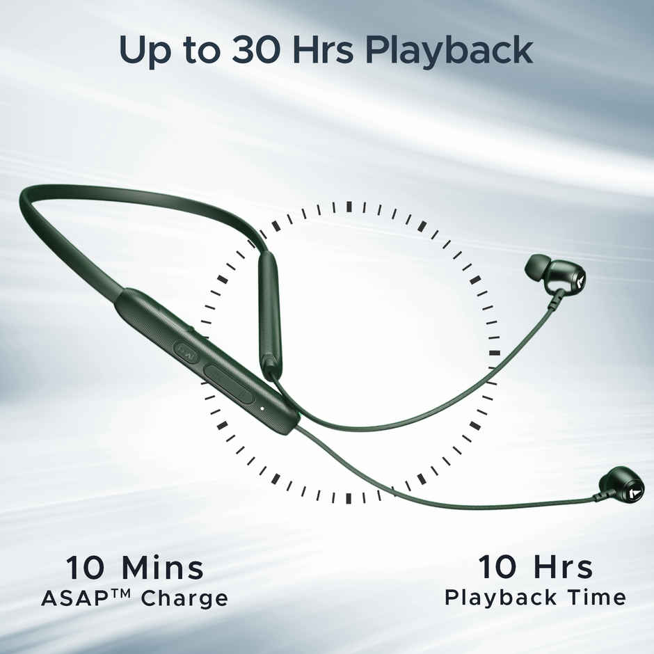 Rockerz 103v2 Pro BT Neckband w/ 30H Playtime, ASAP Charging & Dual Pairing (Fern Green)