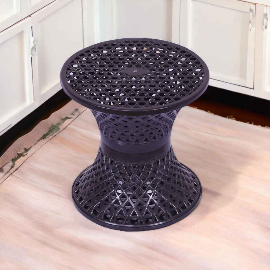Kuber Industries Plastic Mesh Damroo Seating Stool|Both Sided Stool for Guestroom|Brown