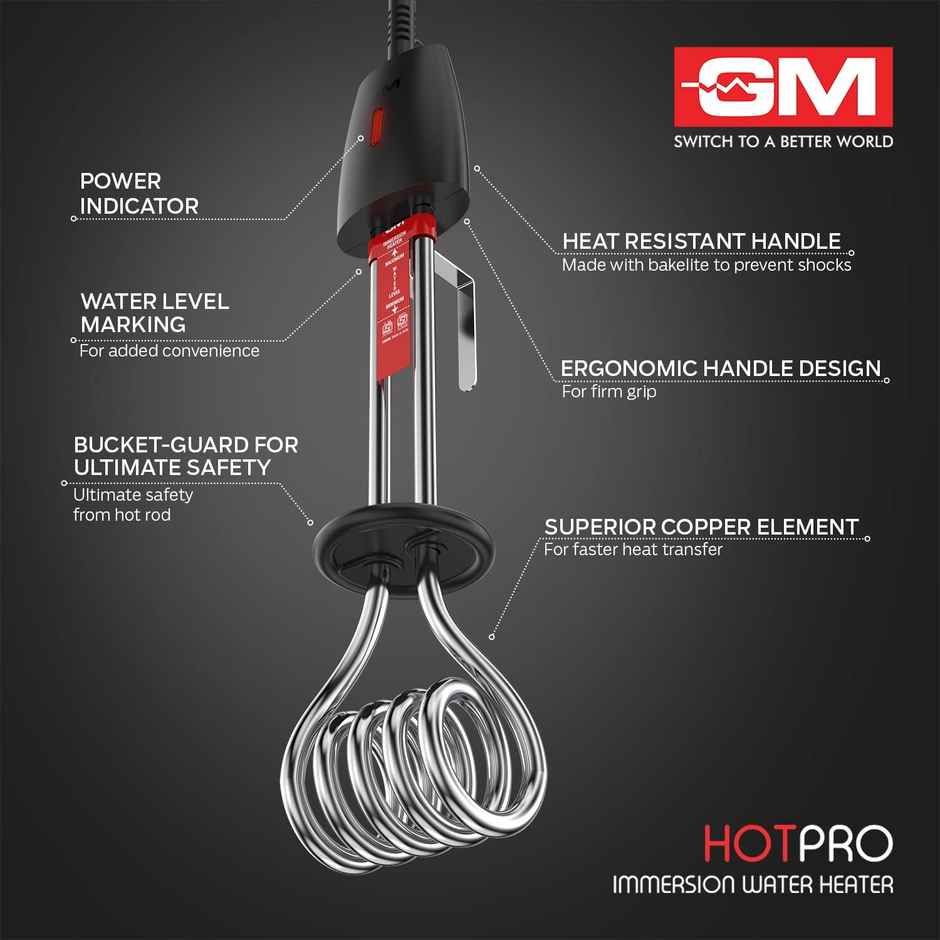 Gm Hot Pro 1500W Immesion Rod, 16Amp, Double Isi, Heat Resistance Handle, Nickel Plated
