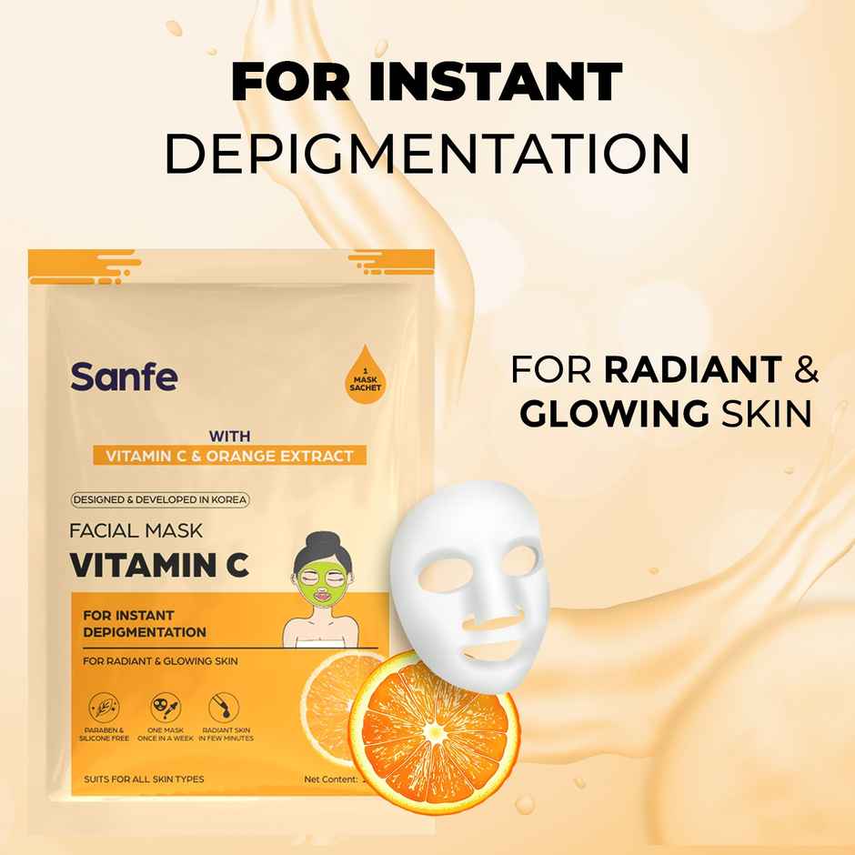 Sanfe Instant Depigmentation Vitamin C Face Mask | 100% fruit extracts, Korean Mask