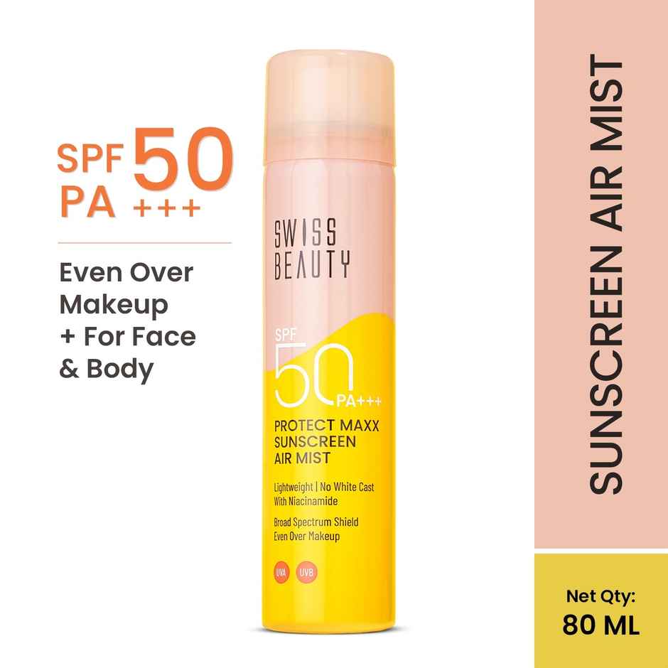 Swiss Beauty Protect Maxx Sunscreen Air Mist | SPF 50 PA+++ | For Face & Body