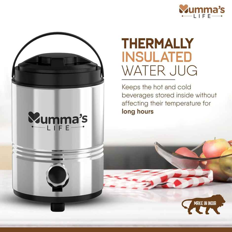 Mumma s Life Thermally Insulated Water Jug Carafe with Stylish Tap Silver | 1 pc | 5 L