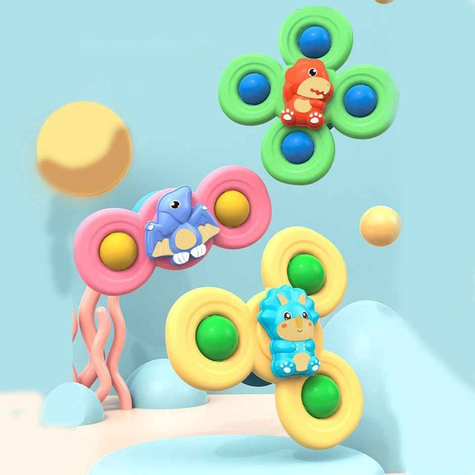 Kidology 3Pcs Silicone Suction Cup Spinning Bath Toy Sensory Fidget Baby Bath Spinning Bath Toys