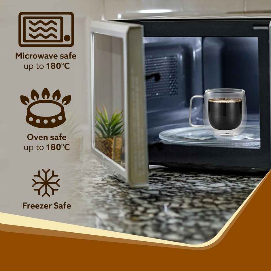 AGARO Elite Double Wall Glass Cup, Borosilicate Glass, 260 ml each, Tea, Coffee, Pack of 2