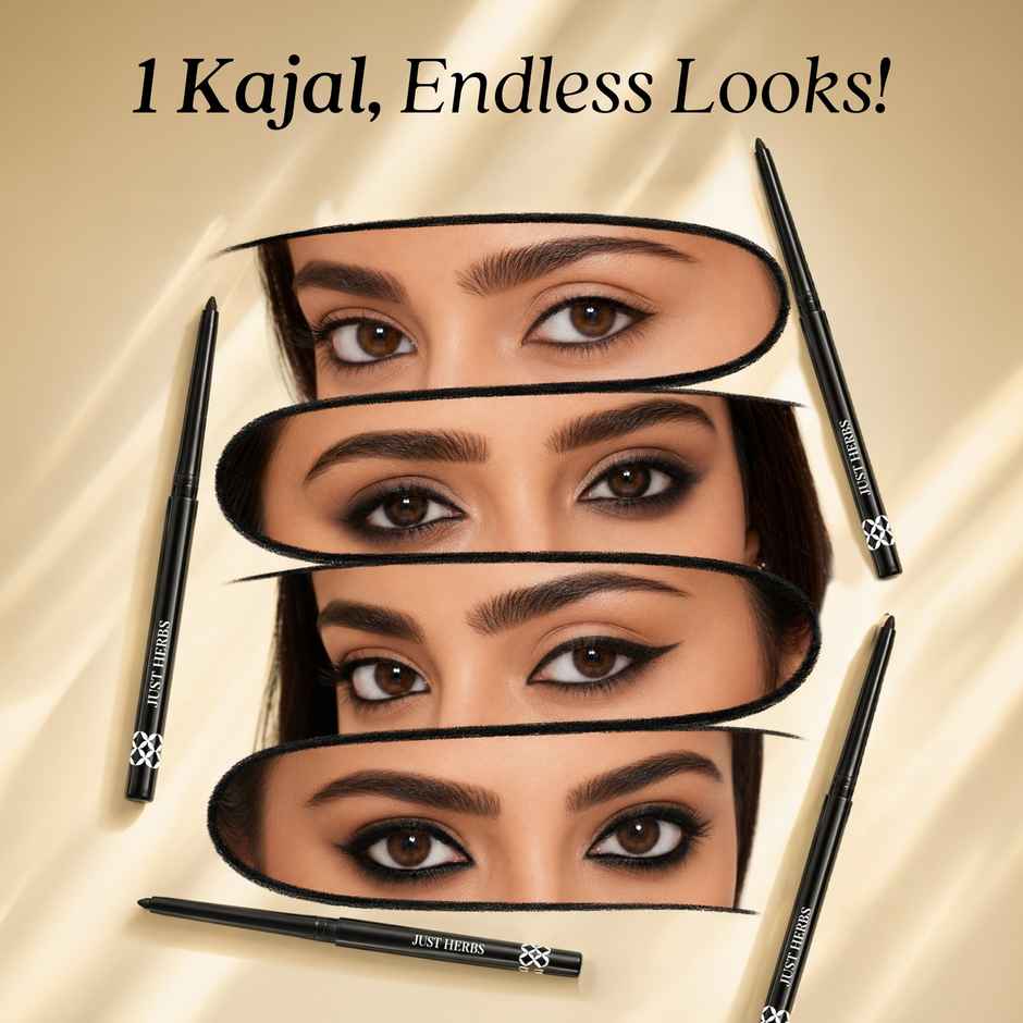 Just Herbs Naynam Day Long Kohl Kajal Smudge-Proof Sweet Almond Oil & Vitamin E (Deep Black)