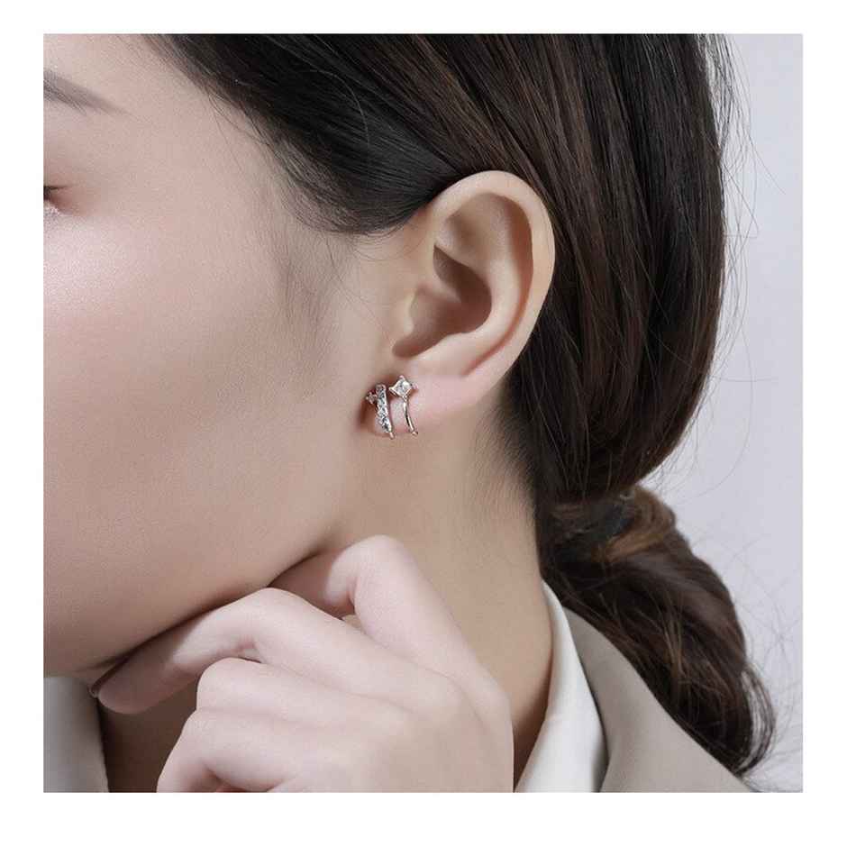 Yellow Chimes Silver Plated Contemporary Studs Earrings