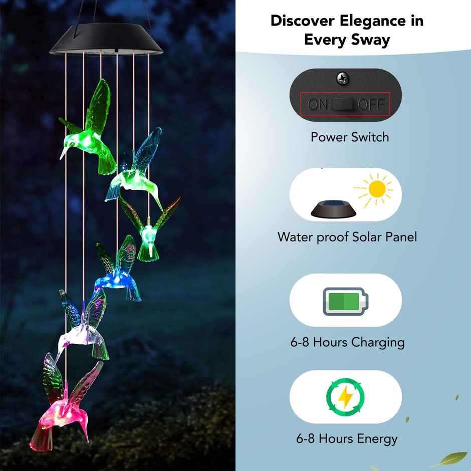 Ekhasa Solar Hummingbird Wind Chimes | Solar Powered Windchime For Balcony, Outdoor & Garden