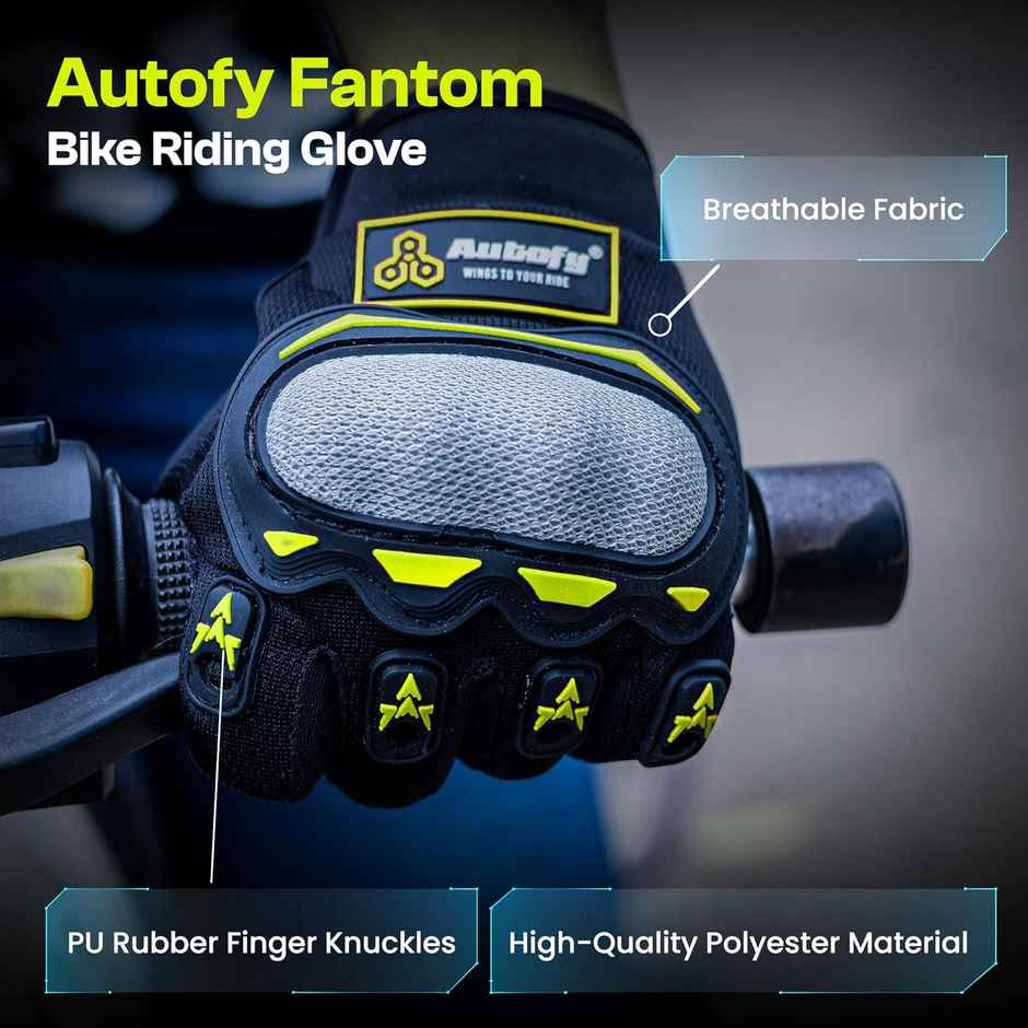 Autofy Fantom Bike Riding Black & Green Gloves Knuckle Protection | Size: XXL