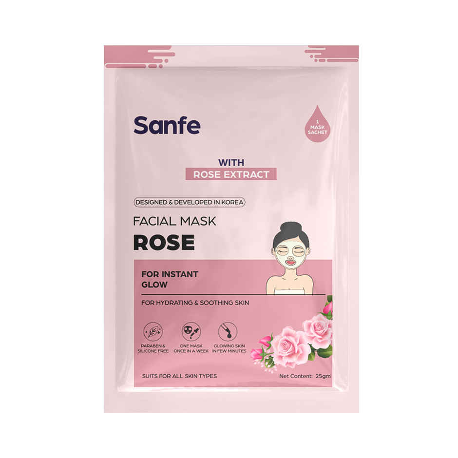 Sanfe Instant Glow Rose Facial Mask 100% Fruit Extracts, Korean Mask