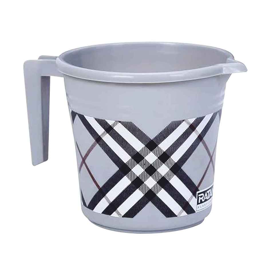 Ratan Plasticware Frosty Checks Print Baht Mug | 1 L | Grey | Pack Of 1