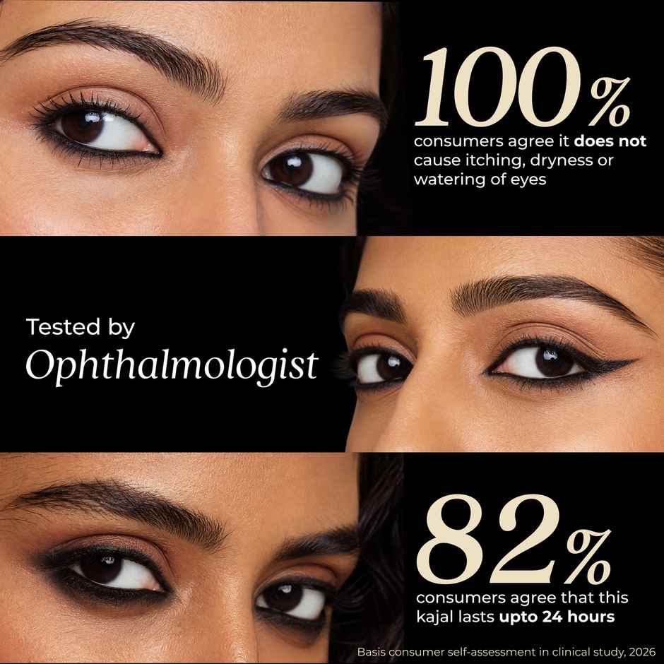 Just Herbs Naynam Day Long Kohl Kajal Smudge-Proof Sweet Almond Oil & Vitamin E (Deep Black)