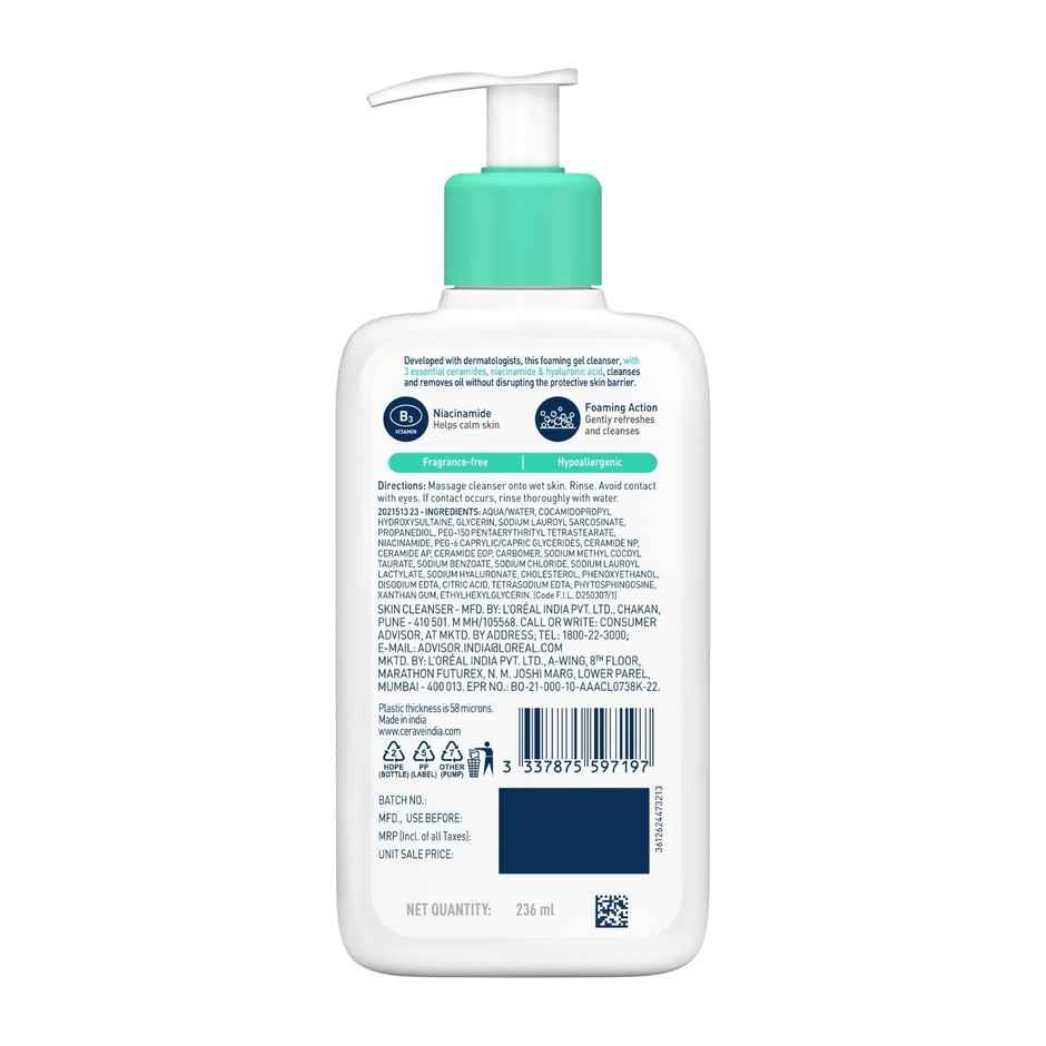 CeraVe Foaming Cleanser Face Wash For Oily Skin With Hyaluronic Acid, Ceramides & Niacinamide