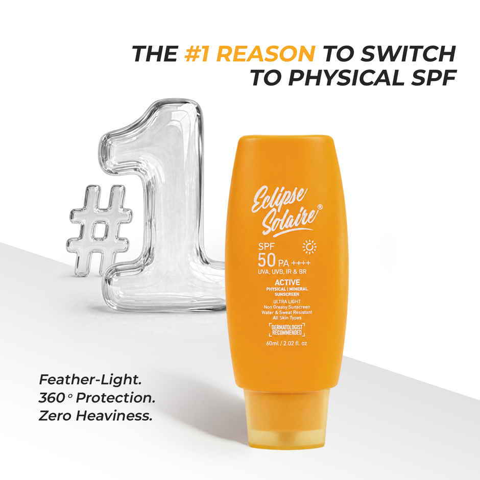Eclipse Solaire Active Sunscreen SPF 50 PA++++ No White Cast, Non-Greasy Formula for All Skin Types