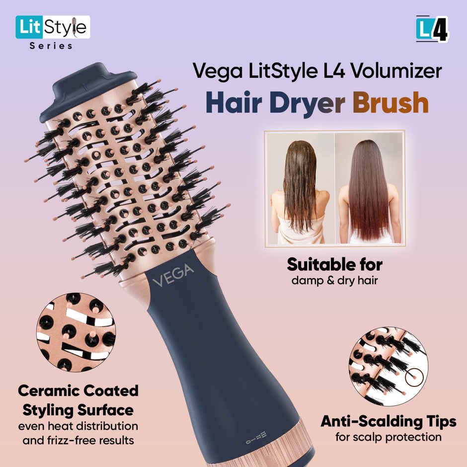 VEGA LitStyle L4 Volumizer Hair Dryer Brush | Hot Air Hair Dryer Brush for Women | Blow Dry