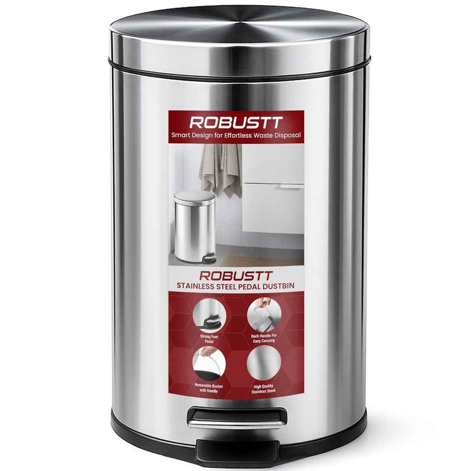 Robustt Stainless Steel Dustbin - 5 L | Silver