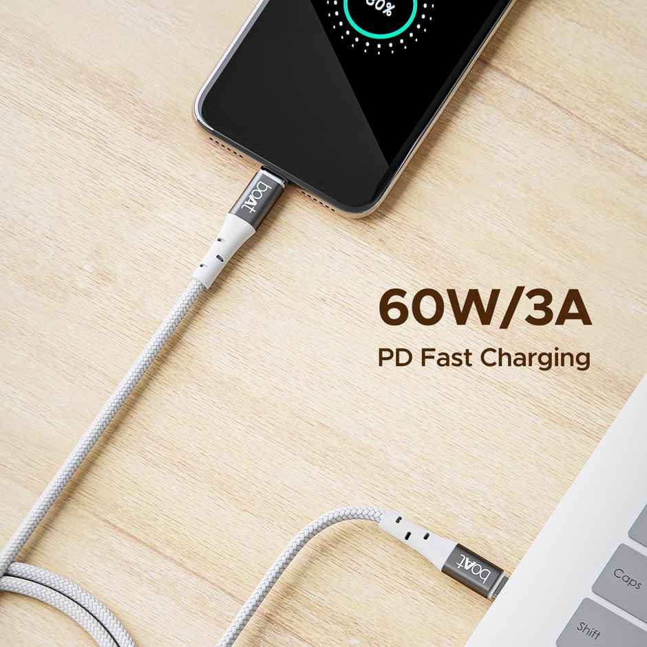 boAt Type-C Cable w/ 60W/3A PD Fast Charging & 480 Mbps Data Transmission - Type-C C300 (White)