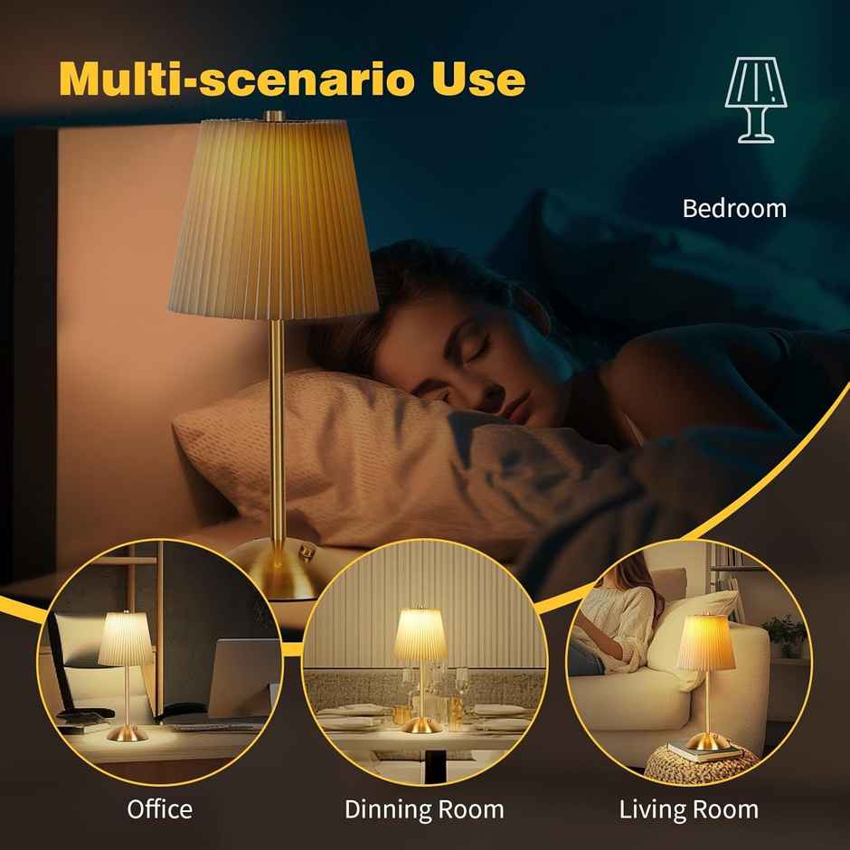 Hashwow Bedside Lamp with Metal Base Bedroom Creative Pleated Shade Night Light for Living Room