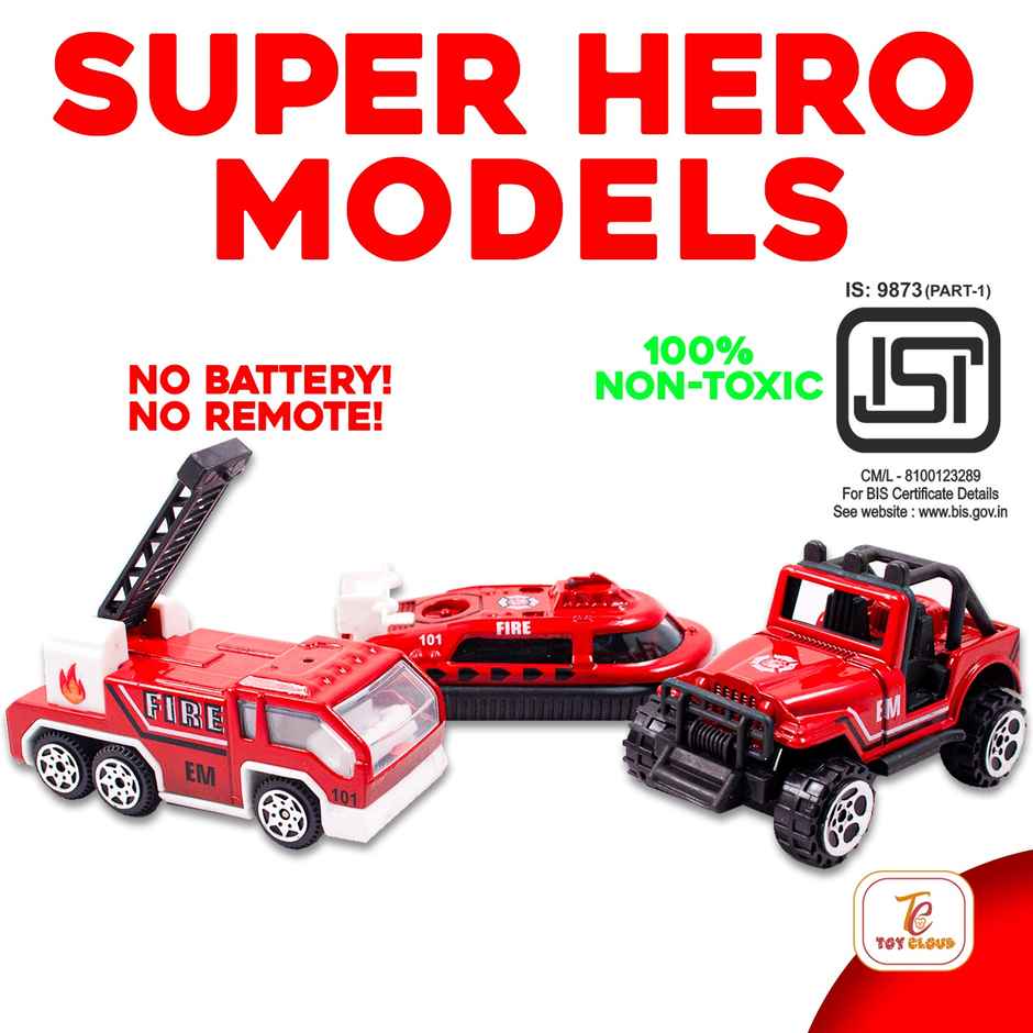 Toy Cloud Free Wheel Die Cast Metal Fire Rescue Vehicle Set of 3 1:64 Scale Model Vehicles Toys