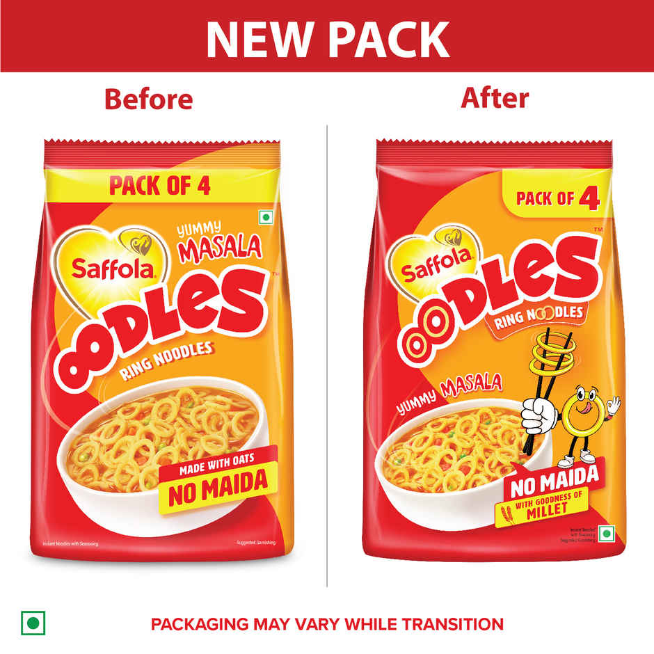 Saffola Oodles Instant Noodles Ring shape Yummy Masala Flavour No Maida Whole Grain Oats