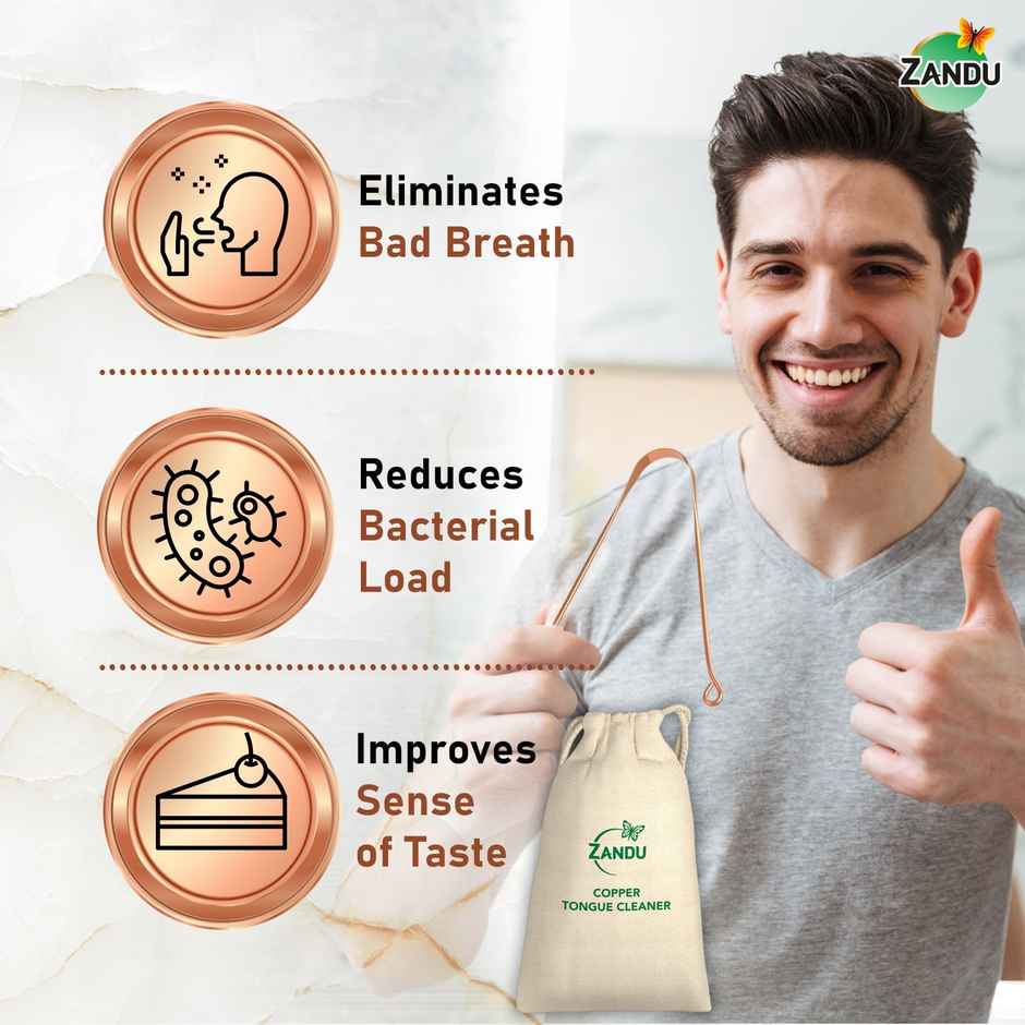Zandu Copper Tongue Cleaner, An Anti-Microbial Tongue Cleaner For Managing Oral Health