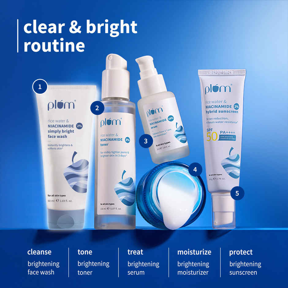 Plum Simply Bright 2% Niacinamide Face Wash With Rice Water Brightens Skin | Helps Fade Blemishes