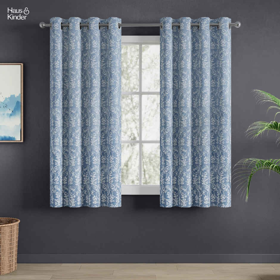 Haus & Kinder Polyester Jacquard Evening Grace Window Curtain | Blue