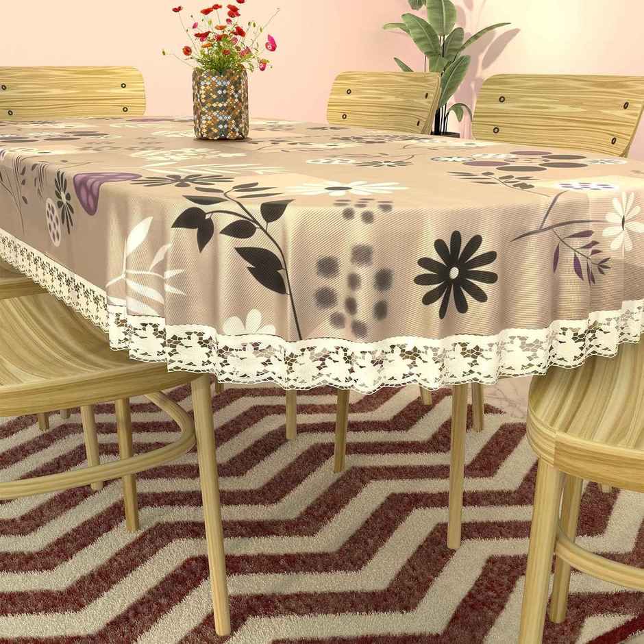 Kuber Industries 60x90 In PVC Oval Dining Table Cover 6 Seater | Flower Circle - Light Brown