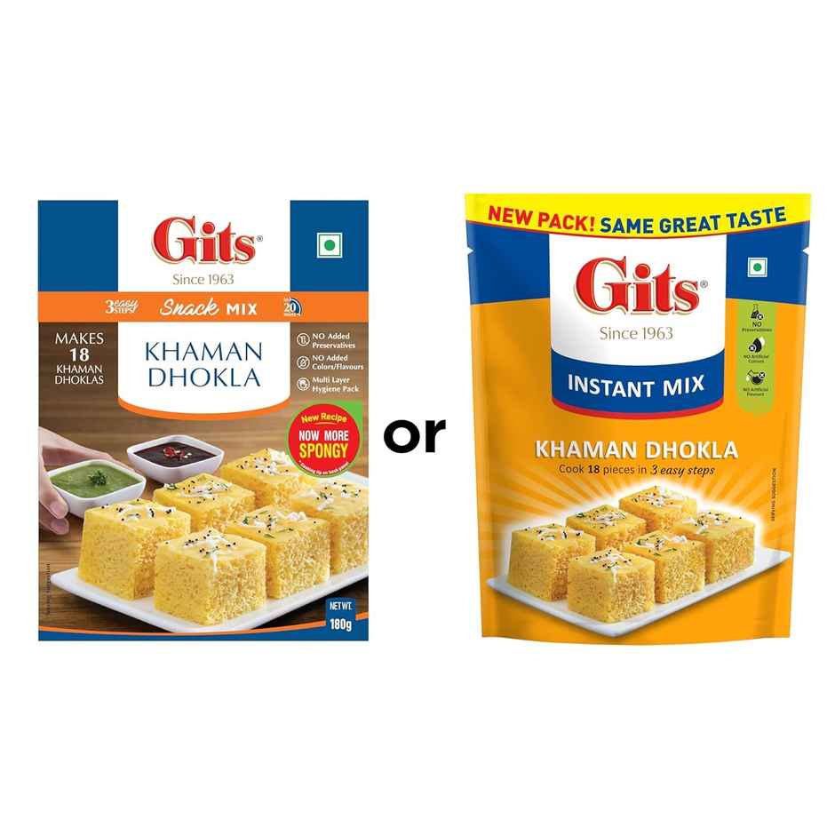 Gits Gulab Jamun Instant Dessert Mix (200g) & Gits Khaman Dhokla Instant Snack Mix (180g) Combo