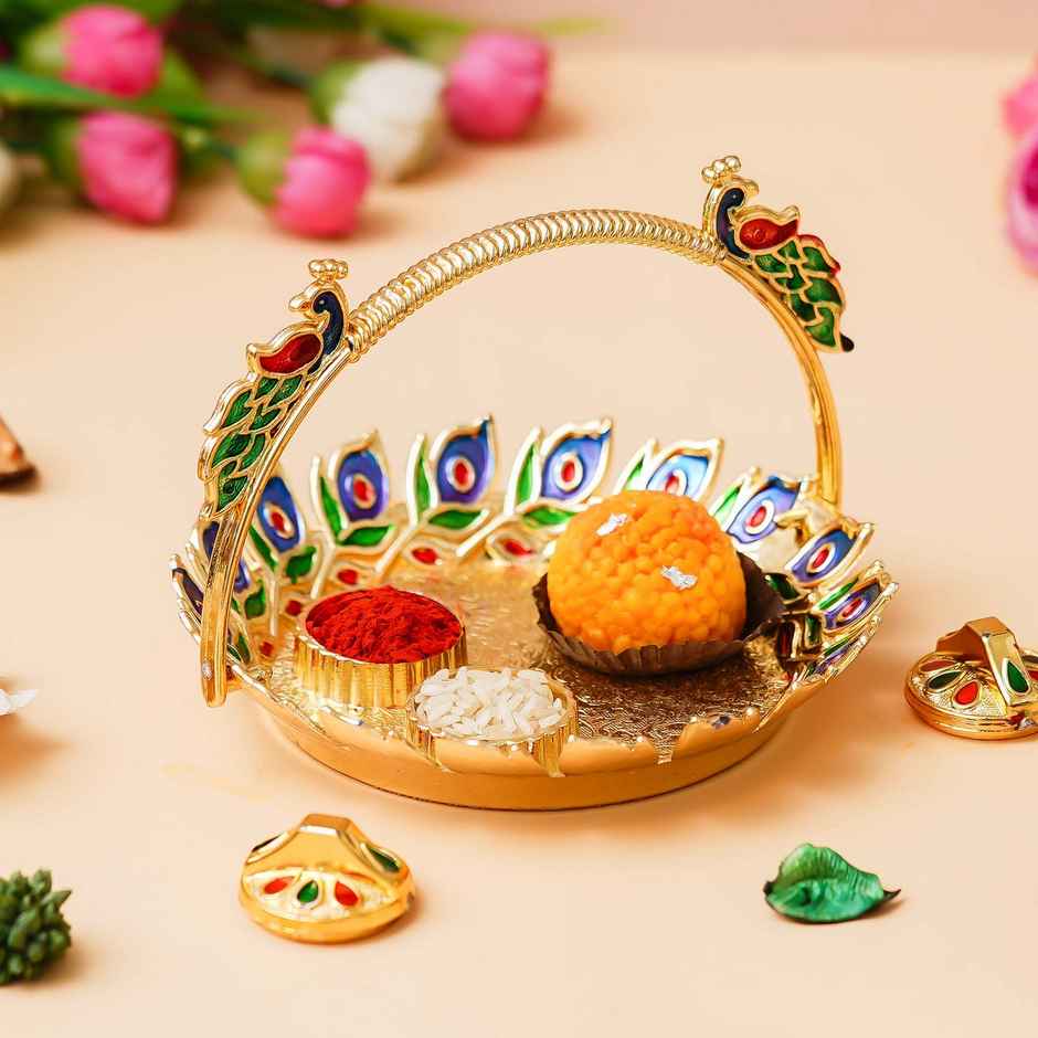 Peacock Decorative Aarti Thali Set for Pooja | Ecraftindia