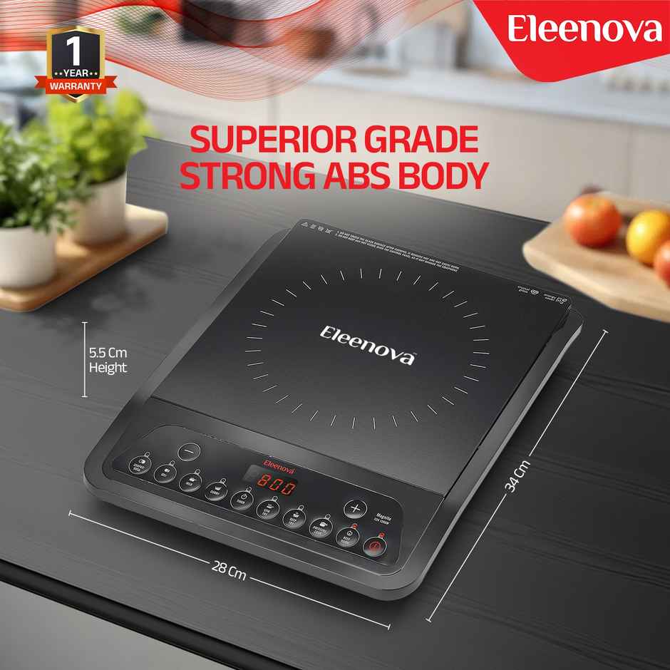 Eleenova Magnite 1200 W Induction-BIS-Safe, Fast-Heat Crystal Glass with Indian Presets