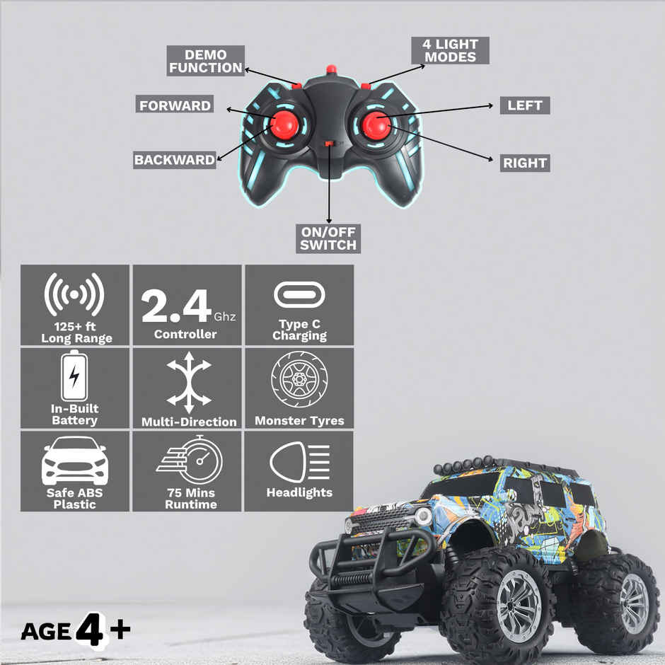 Race N Roll Off Roader Rechargeable Remote Control Monster Truck - For Graffiti