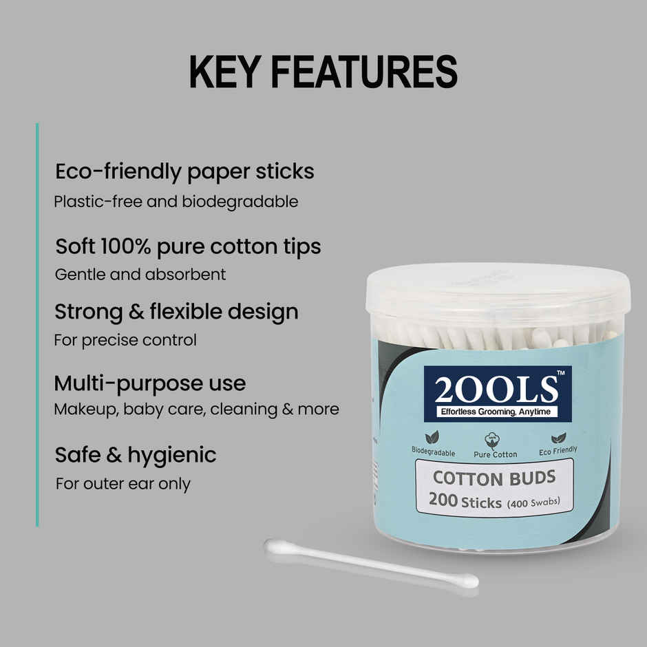 2OOLS Cotton Buds, Swab for Personal Hygiene and Beauty 200 Sticks Jar (TSCS8003)
