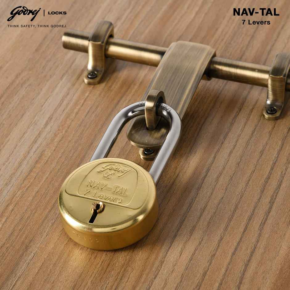 Godrej Locks navtal 7 levers long shackles hardened padlock 3597 Painted Finish 3 Key Brass Golden