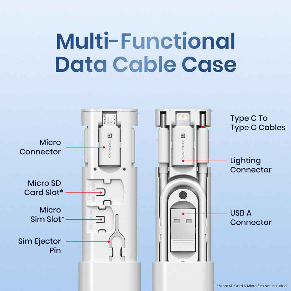 Portronics SnapCase 3 Multipurpose Charging Cable & Connector White